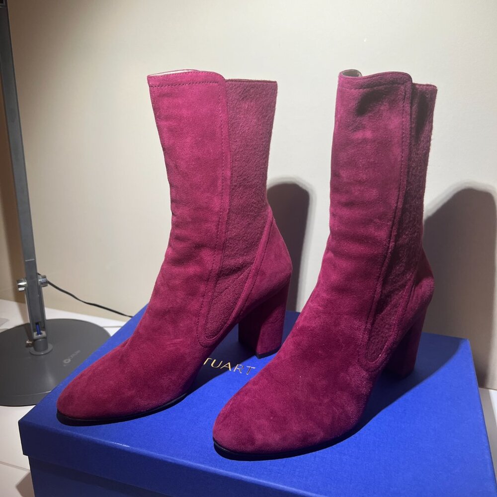 Stuart Weitzman - "The Fifer 80" - Suede Boots - Raspberry Colour - Picture 11 of 15